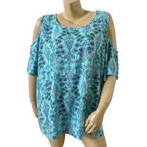 St John's Bay Cold Shoulder Boho Floral Peasant Top Size XL